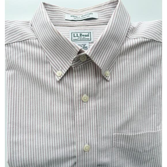 LL BEAN 100% Cotton Wrinkle Resistant LS Striped Button Down Shirt SZ 161/2-36 - Picture 1 of 6